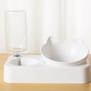 寵物雙碗自動飲水器食物糧透明塑膠貓耳朵餵食器
