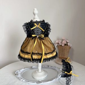蝴蝶結蕾絲蓬鬆裙 ribbon lace bouffant dress (yellow) (X001 c032)