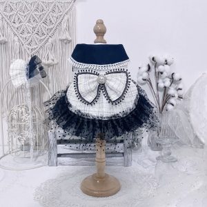波點蕾絲蝴蝶結裙 dot lace ribbon Lady (navy) (D001 c070)